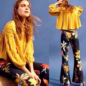 Anthropologie Farm Rio Flares Floral Pants Calla Size XS NWT